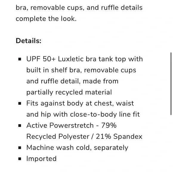 Lily Pulitzer Luxletic Letitia Bra Tank w/ UPF 50+ - Picture 4 of 4